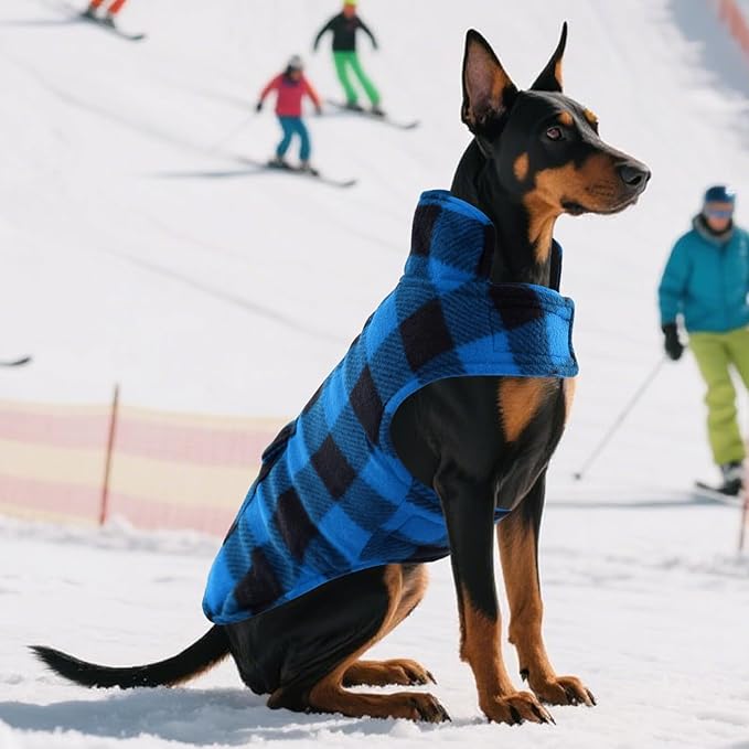 ASENKU Dog Winter Coat, Fleece Doggie Jacket Plaid Reversible Vest Waterproof Windproof Cold Weather Clothes for Small Medium Large Dogs (Blue, XL)
