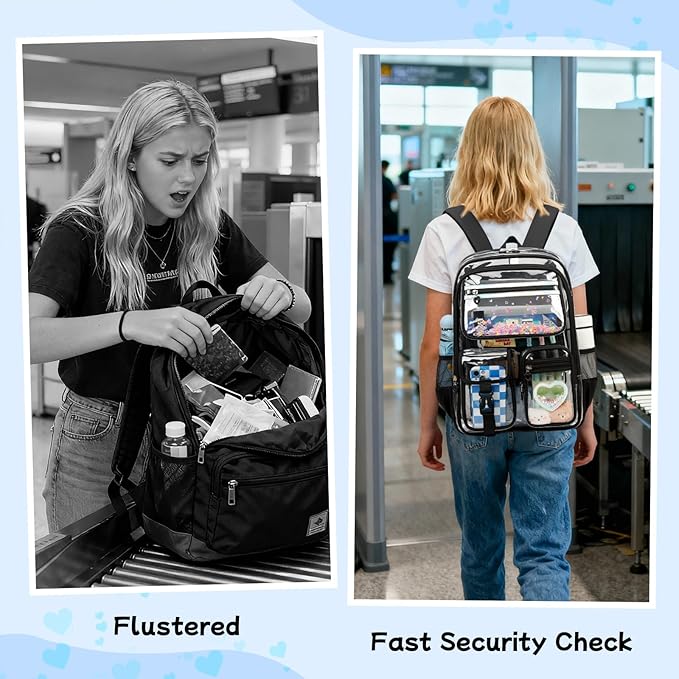 MOONBABY Clear Backpack for Girls, Clear Bookbag Heavy Duty Transparent Backpack for Stadium Events, See Through Back Pack for Kindergarten Elementary Middle High School, Black