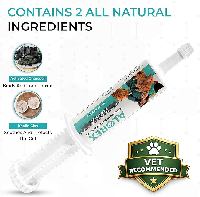 (60ml) Activated Charcoal for Dogs & Cats - Emergency Poisoning Aid Paste | Veterinary-Grade Digestive Aid for Toxin Binding, & Upset Stomach | Fast Acting Pet First Aid Kit - Pets Up to 80 lb