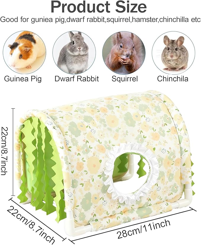 Guinea Pig Hideout Tunnel - Stable Washable Small Animal Tunnel Hide with Curtains,Guinea Pig Accessories for Hamster/Chinchilla/Dwarf Rabbit/Ferret (Light Green, Large)