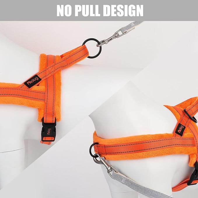 Didog Soft Flannel Padded Dog Vest Harness, No Pull/Quick Fit Reflective Dog Strap Harness, Easy for Training Walking (S:Chest 18-22", Orange)