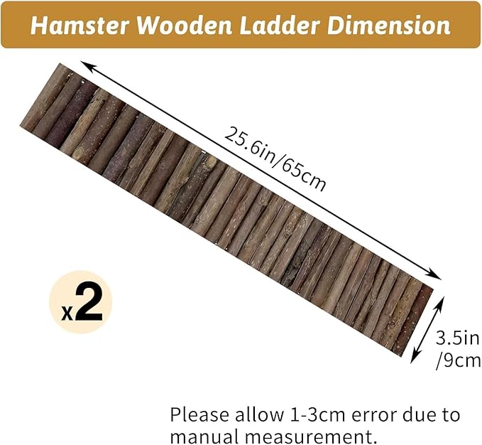 Hamiledyi 2PCS Hamster Bridge Long Wood Dwarf Hamster Climbing Ladder 25.6×3.5IN Small Animals Cage Accessories for Syrian Gerbils Mice Rat Sugar Glider Wooden Hideout Toy