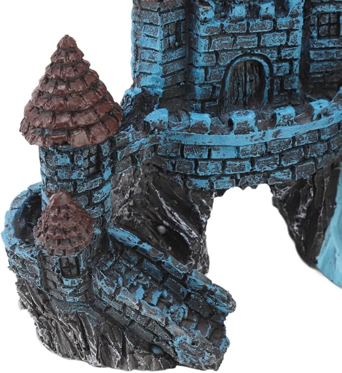 5.5 Inch Blue Resin Castle Fish Tank Ornament Vintage Simulation House Cave Hideouts Aquarium Fish Tank Decoration