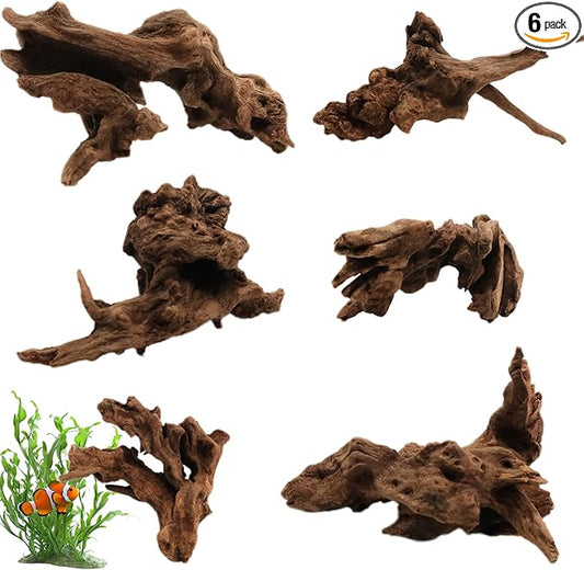 6PCS Natural Driftwood for Aquarium & Reptile Tank, 3–6 Inches Unique Wood Decor for Fish Tank, Turtles, Lizards, Snakes, Natural Driftwood for Home Decor