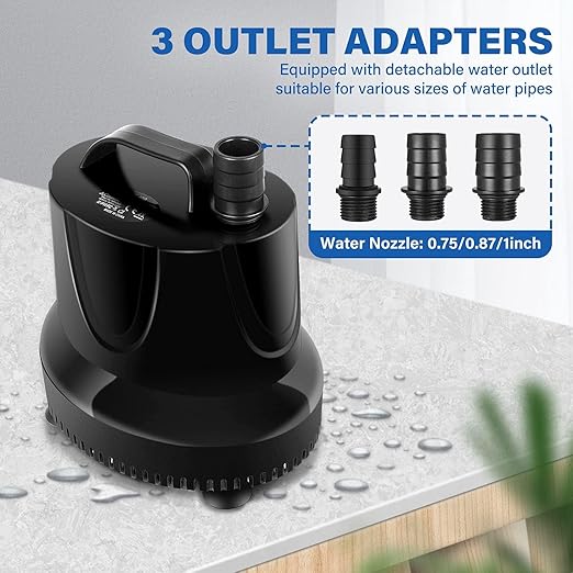 Simple Deluxe 1056GPH Submersible Water Fountain Pump, (4000L/H, 85W) Quick Water Change Aquarium Pump, 13ft High Lift, for Fish Tank, Pond, Hydroponics, Black