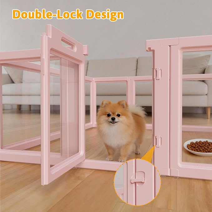 DIY Clear Acrylic Dog Playpen House,Quick Easy Assembly and Disassembly,Strong Floor Suction,Indoor and Outdoor Use,Easy Cleansing Puppy Fence (Skin Pink, 23.6" H, 8PCS)