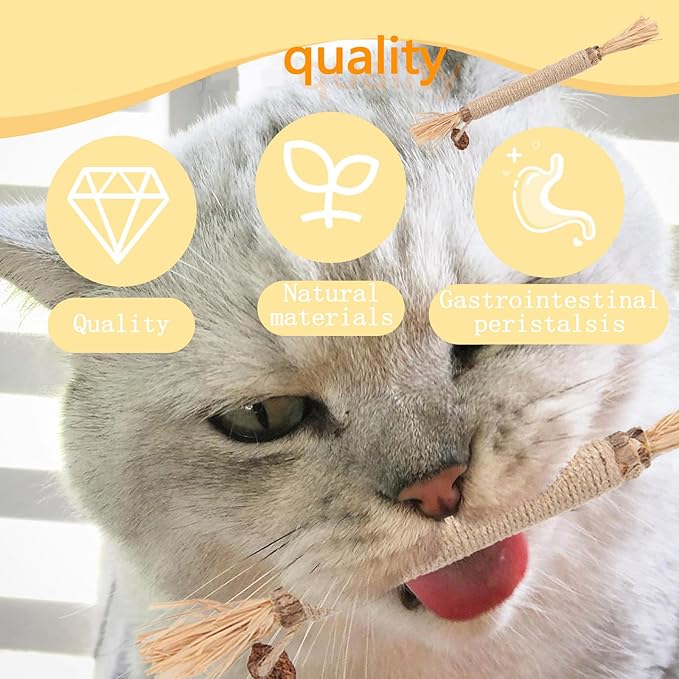 6 Pack Silvervine Sticks for Cats Chewers, Natural Cat Chew Stick, Interactive Kitten Chew Playthings, Silver Vine Chew Sticks for Indoor Kitty Nip Teeth Cleaning Dental Care Biting (6)