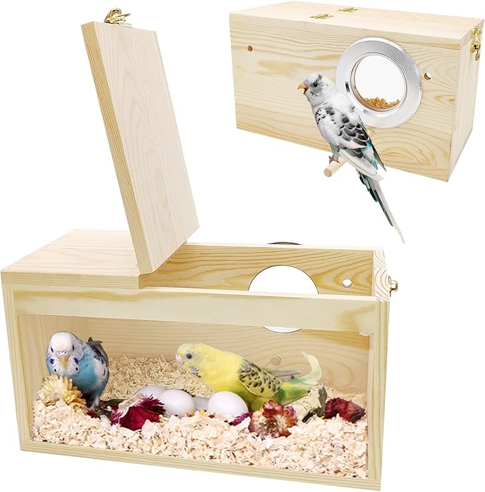 BNOSDM Parakeet Nesting Box Transparent Bird Nest Breeding Box with Perch (M)