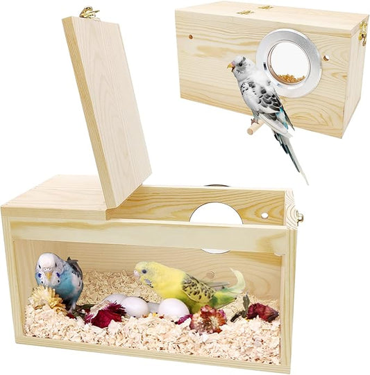 BNOSDM Parakeet Nesting Box Transparent Bird Nest Breeding Box with Perch (M)