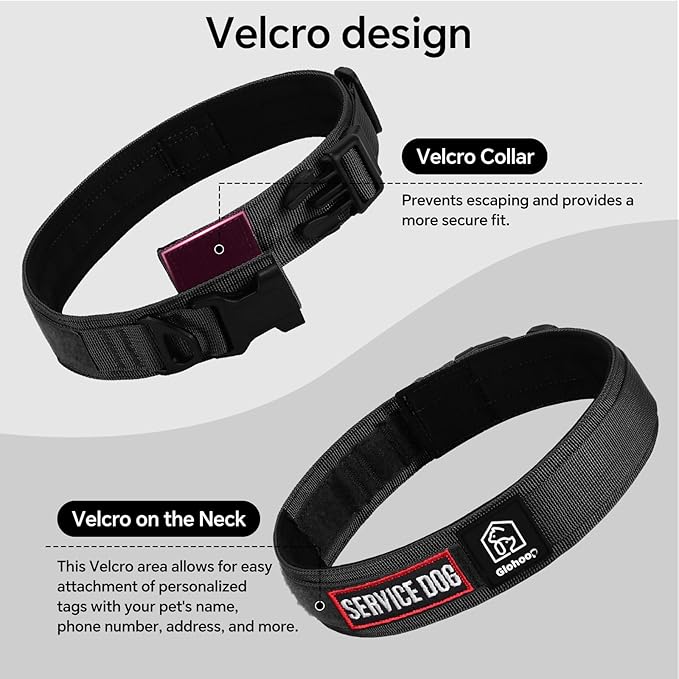 Tactical Durable Dog Collar, Metal D-Ring, Adjustable Heavy Duty Dog Collar with Heavy Quick-Release Buckle for Medium Large Dogs (Black, M)