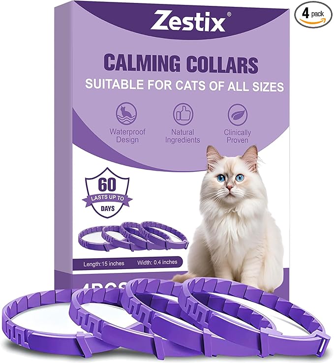 Cat Calming Collar with Pheromone & Lavender, Adjustable Waterproof Design, 30-Day Anxiety Relief, 4-Pack for Multi-Cat Stress & Travel
