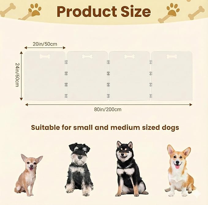 Acrylic Dog Playpen for House, Pre-Assembled Foldable Clear Gate Indoor with Handles, Free-Standing Pet Fence for Doorways for Small Dogs Puppy Cat Rabbit (4-Panel)