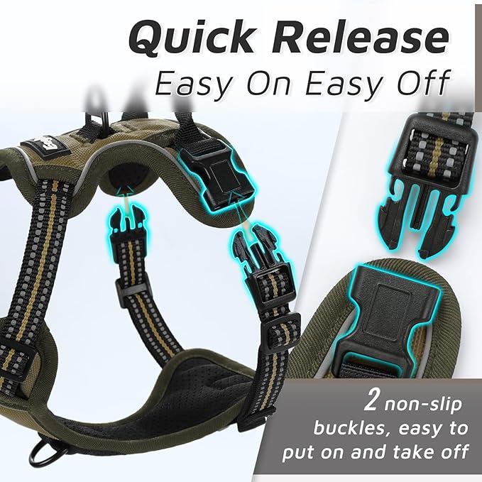 Eagloo Small Dog Harness No Pull, Service Vest with Reflective Strips and Control Handle, Adjustable and Comfortable for Easy Walking, No Choke Pet Harness with 2 Metal Rings, Brown, XS