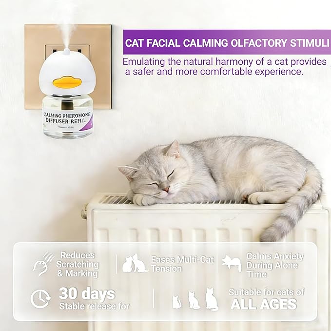 Cat Calming Diffuser,Kit with 2 x 30-Day Refill,Premium Cat Pheromones Calming Diffuser for Stress,Natural Anxiety Relief for Cats,Stops Scratching & Urine Spraying,Safe for Multi-Cat Homes(2 Count)