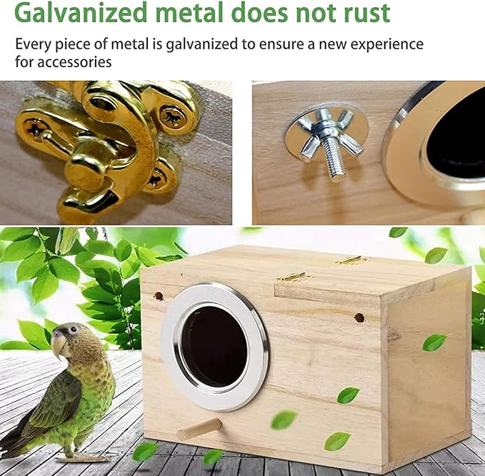 Parrot Breeding Box Wooden Bird Right Opening Incubator Warm House for Finches Bluebirds Sparrows Parakeets Lovebirds Pet Bird House Nest Box Bird Budgie Wood Breeding Box for Parrotlets Mating Box