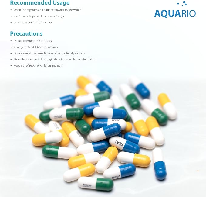 Aquario Neo Cap - Water Conditioner for Aquarium Tank with Organic Carbon - Supports Healthy Water Conditions, Enhances Clarity, Safe for Freshwater & Saltwater - Booster Tropical, 20 Capsules