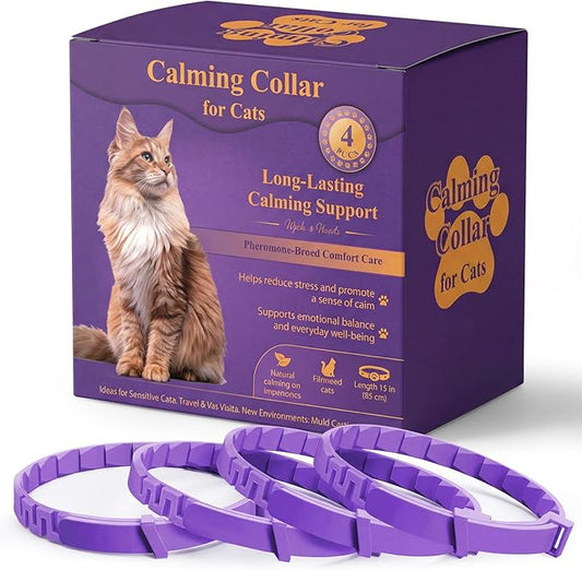 Cat Calming Collar, 4-Pack Pheromone Collars for Cats – Adjustable 15″, Up to 4 Weeks Lasting Stress & Anxiety Relief, Helps Reduce Noise Fear, Scratching & Separation Anxiety