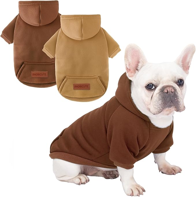 2 Pack Dog Hoodie Warm Hood Dog Sweater Cold Weather Small Dogs Sweatshirt Comfort Pet Clothes for Small Medium Dogs with Pockets (Coffee+Khaki, XL (Back: 16.5", Chest: 21.6"))