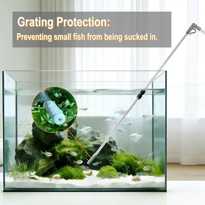 Carefree Fish Aquarium Siphon Vacuum Water Changer Kit for 3~10Gal Tank with 6Ft Water Hose Gravel Cleaner Cleaning Tools Collect Fish Poops and Long Handle Multifunctional Algae Brush