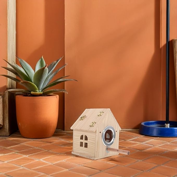 Wood Parakeet Nesting Box for Budgie Breeding and Parrots Mating Nest with Perch Small Wooden Bird Nesting House Suitable for Lovebirds Cockatiel Finch