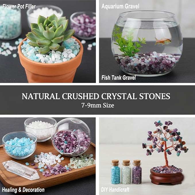 Erliway Natural Rose Quartz Tumbled Chips Crushed Crystal Stone, 7-9mm | Polished Healing Crystal Chips Healing Reiki Crystal Jewelry Making Home Decoration, Aquarium, Vase Fillers, Plants Décor