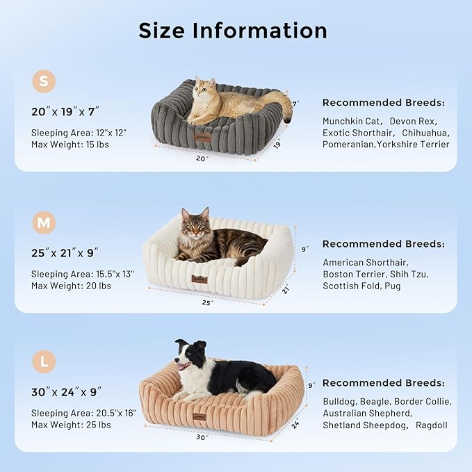 ZOMISIA Dog Bed Medium Size Dog - Large Rectangle Orthopedic Pet Bed with Fluffy Washable Cover and Anti-Slip Bottom, 30x24x9inches, Cream