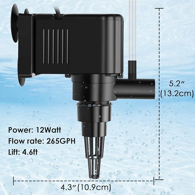 AquaMiracle Aquarium Powerhead Pump Circulating Water Pump 265 GPH for 60-80 Gallon Aquariums with Aerating Features