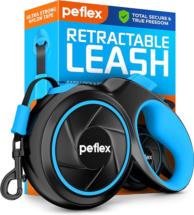 16.4 ft Retractable Dog Leash for Dogs 10–120 lbs - Heavy Duty Tape Leash with Strong Nylon Tape - 360° Swivel Control - One-Click Brake & Lock - Ergonomic Non-Slip Grip for Safe & Easy Daily Walks