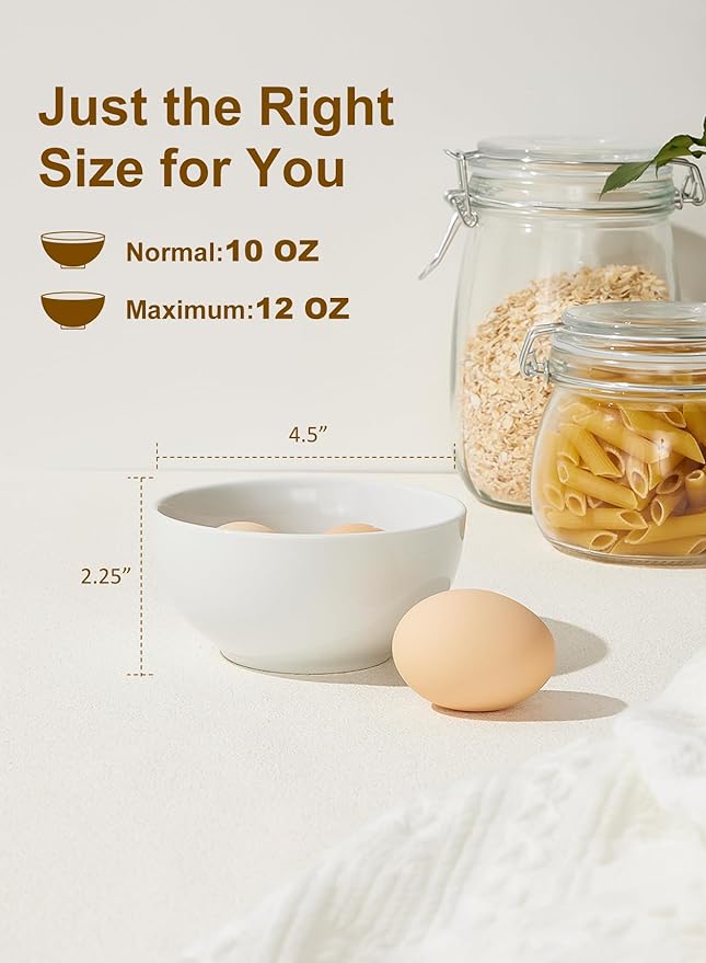 Small Bowls Set, White Ceramic Bowls of 6, 10 oz Porcelain Bowl for Kitchen Dessert Rice Side Dish Snack Soup Fruits Cereal Ice Cream, Microwave Dishwasher Freezer Oven Safe Easy Clean Stackable