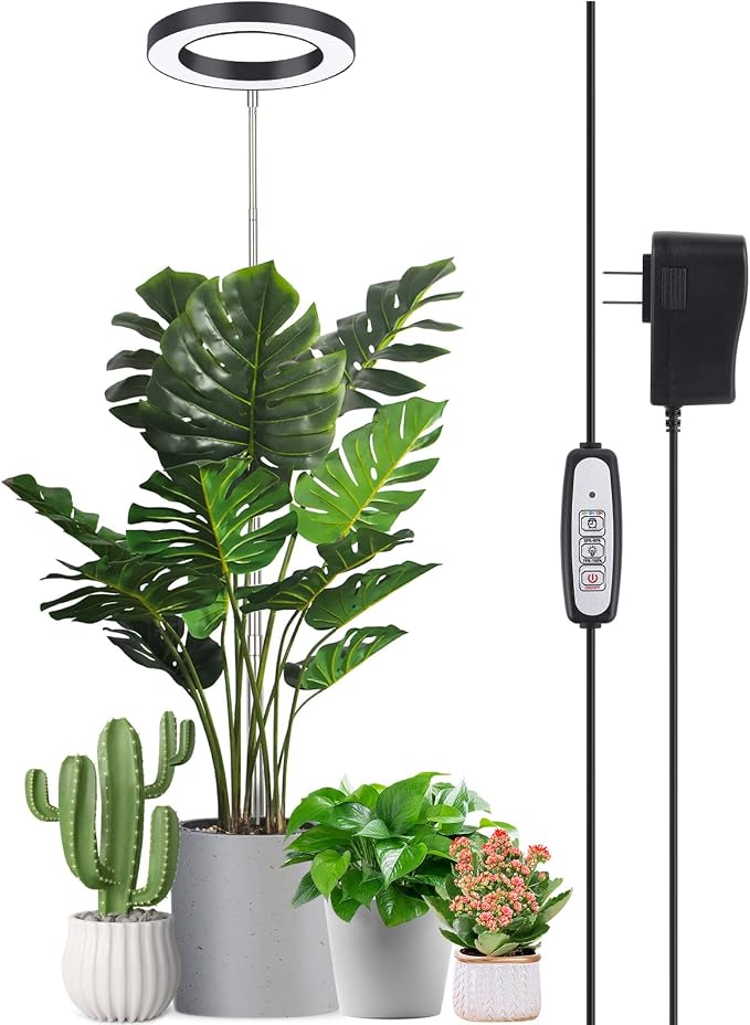 LORDEM Black Full Spectrum LED Grow Light, 72 LEDs, 4 Brightness Settings, Auto On/Off Timer, Height Adjustable, Ideal for Large Plants | 72 LEDs Plant Light, Auto Timer 4/8/12H, 4 Dimmable Levels, Height Adjustable 9.8-65 inch, Ideal for Tall Houseplants
