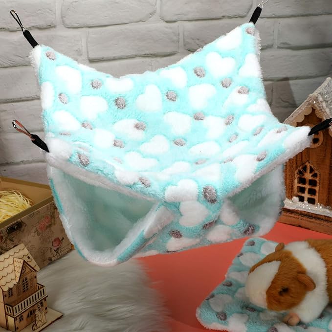 Boao 2 Pcs Guinea Pig Rat Hammock Guinea Pig Hamster Ferret Hanging Hammock Accessories for Small Animals Chinchilla Parrot Sugar Glider Ferret Squirrel (Mint Green, Pink, Heart Pattern)
