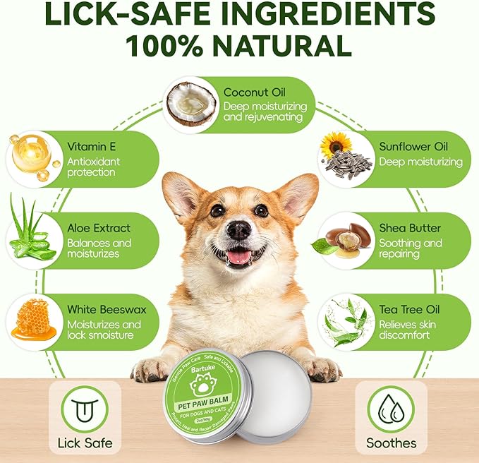 Dog Paw Balm & Nose Balm, Coconut Oil Lick-Safe Dog Paw Pad Protector for Dogs & Cats, Paw Butter, All Natural Ingredients Moisturizer & Soother for Dry Cracked Paw Pads, 1 Pack | 2 oz