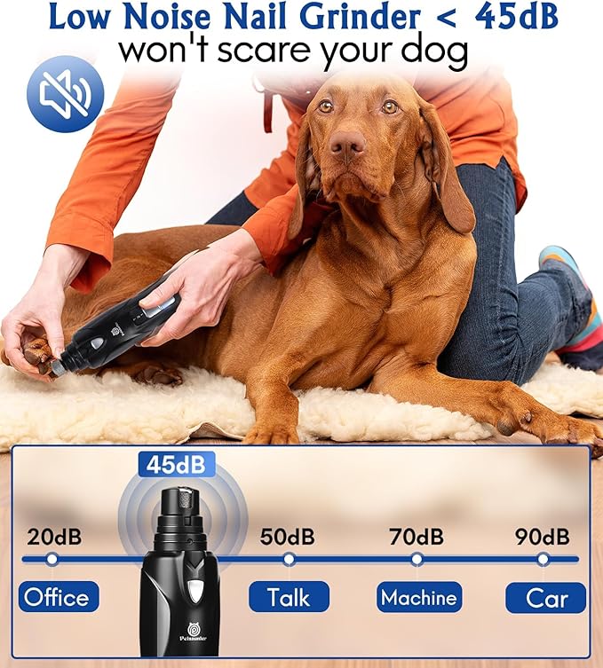 Petsaunter Dog Nail Grinder, 3 Grinding Heads, 2-Speed, LED Light, Touch-Switch, TypeC, Quiet, Low-Vibration, Dog Nail Trimmers for Large, Medium, Small Dogs & Cats with Hard/Thick Nails (U-Black)