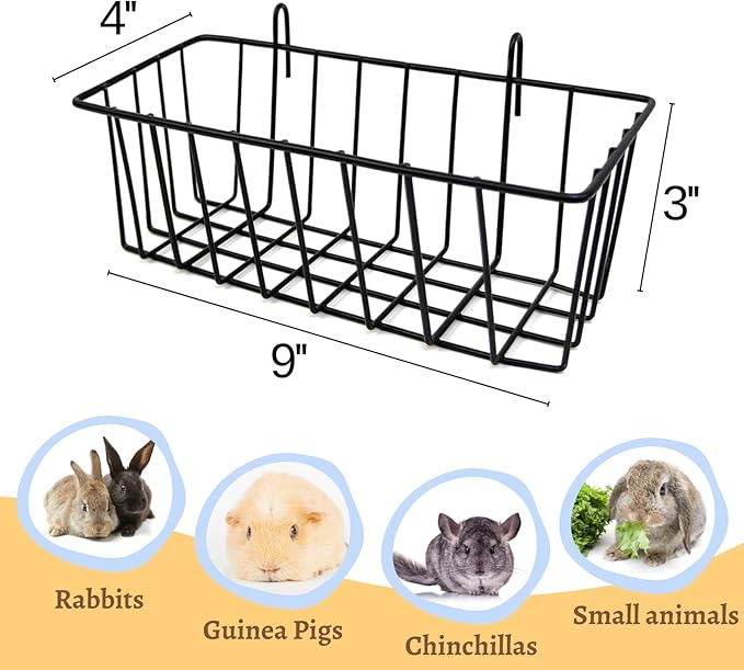 Rabbit Hay Feeder - 2Pcs Metal Rack Hay Holder for Guinea Pig Small Animals Grass Rack for Bunny Chinchilla Cage Reduce Mess 9x4x3 Inch