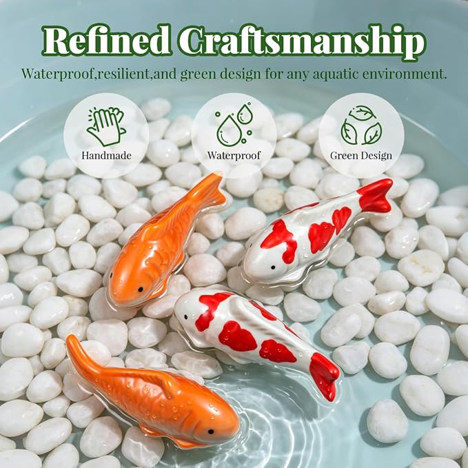 Garneck 4pcs Koi Fish Decor Floating Ceramic: Aquarium Ornaments Figurines for Tank Bowl Pond Desktop Water Feature Garden Pool Red Orange White Statue Accessories Display