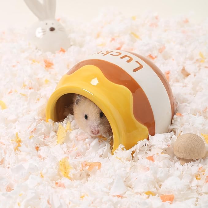 Honey Shaped Ceramic Hamster Hideout - Small Pet Habitat Decor for Syrian & Dwarf Hamsters, Gerbils, Mice, Rats, Toads