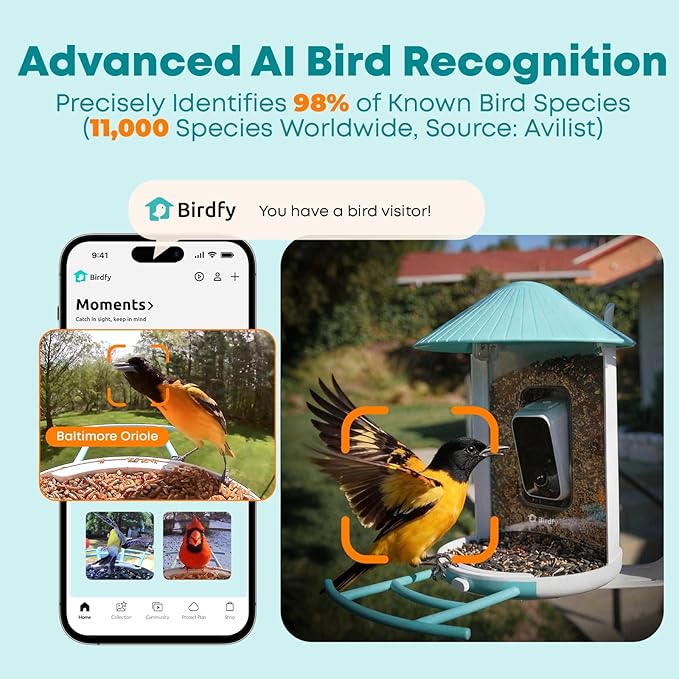 NETVUE by Birdfy Smart Bird Feeder with AI Camera, Auto Capture Videos & Motion Detection, Live Steam, Wireless Wildbird Watching, Outdoor Backyard Birder(AI by Subscription)