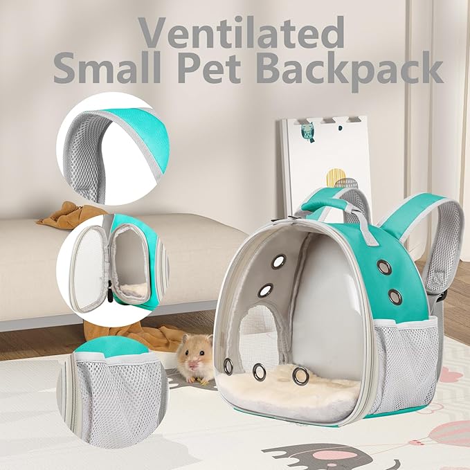 2-Pack Small Animal Backpack Carrier & Ceramic Hamster Hideout for Cooling Summer, Hamster House and Habitat Cool Bed for Other Similar-Size Small Pet Gerbil Rat Chinchilla