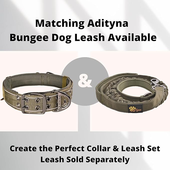 ADITYNA Heavy Duty Dog Collar for Medium Dogs - Reflective Green Collar with Handle for Training, and Walking - Wide, Thick, Tactical, Soft Neoprene Padded