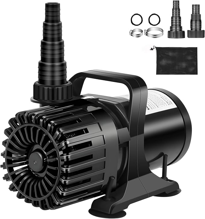 3200 GPH Pond Pump for Fish Pond Fountain & Waterfall, 18ft Lift | 150W Submersible Water Pump, 180° Rotatable Outlet, Filter Bag & 20FT Power Cord, Ultra-Quiet, UL Listed