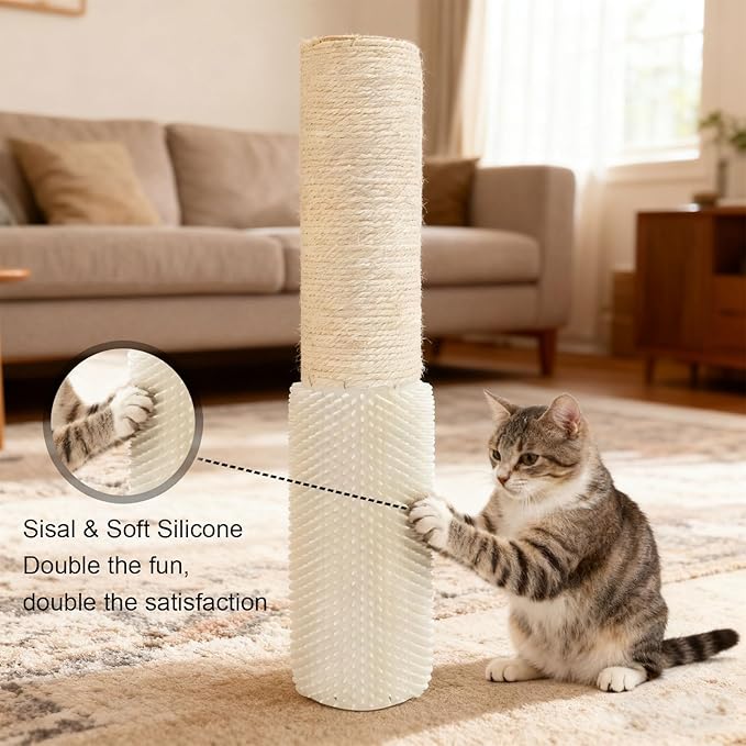 4 Pcs M8 Cat Scratching Post Replacement with Screws, 15.7×3.9-Inch Upgraded Natural Sisal and Soft-Spiked Cat Tree Replacement Parts, for Cat Tower Furniture