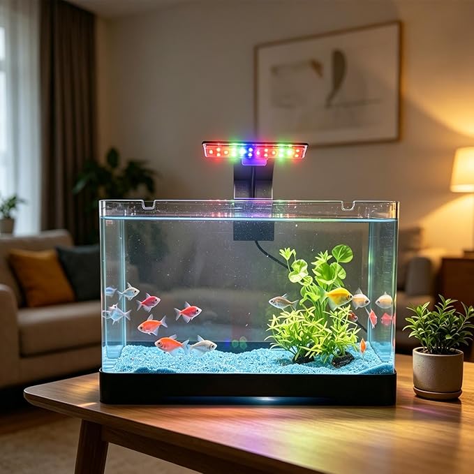 Mini Clip On Aquarium Light 7W Full Spectrum Fish Tank Light with 3 Colors & Dimmable Brightness, USB Moving Small LED Fish Lamp for 1-3 Gallon Tanks