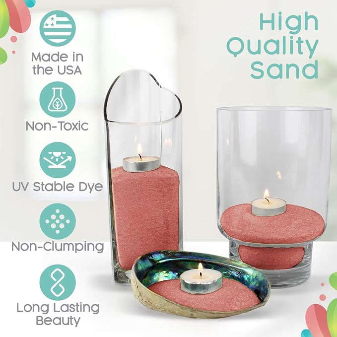Sandsational Sparkle Coral Reef Unity Sand, 2 LB (32 oz), Pink-Orange Colored Sand for Weddings, Vase Filler, Home Decor, Crafts, Terrariums, and More