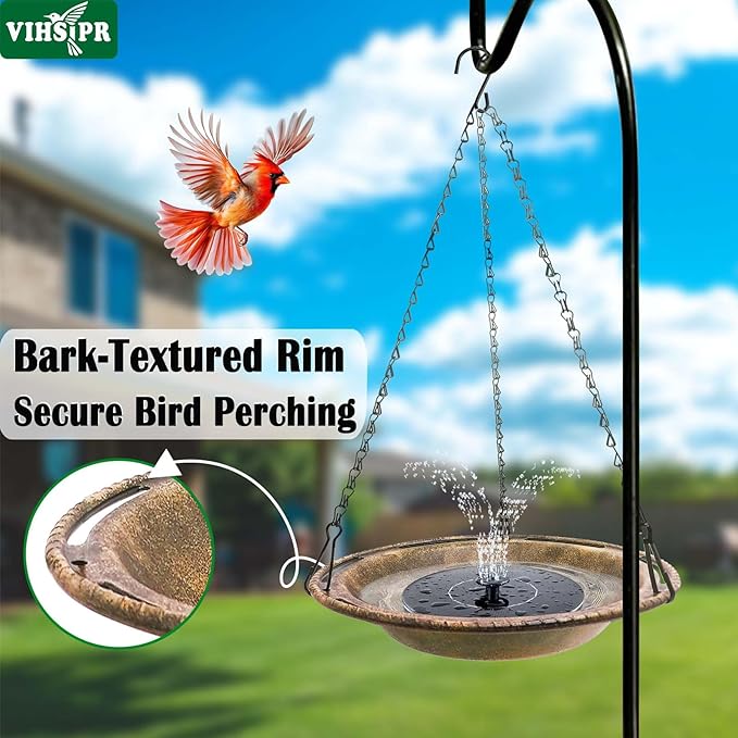 Hanging Bird Bath & Feeder Bowl, 12 in Outdoor Bird Bath with Chains, Durable Weather-Resistant PP, Antique Copper Finish, Backyard Garden Decor