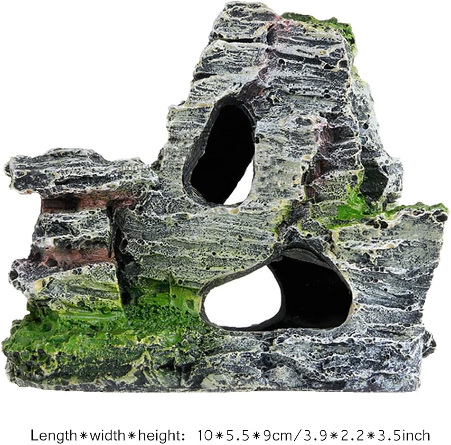Ulalaza Aquarium Decorations Landscaping Tree Stump Hole Rock Cave Hideouts Stone Fish Tank Resin Driftwood Painted with Realistic Details Over House Supplies Castle Accessories
