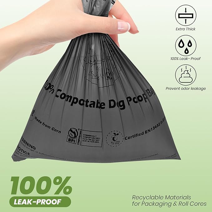 Compostable Dog Poop Bags-300 Bags 1Rolls, Poop Bags for Dogs Made of Cornstarch, Lavender Scented, Ideal for Backyard or Home and Cat Litter Disposal