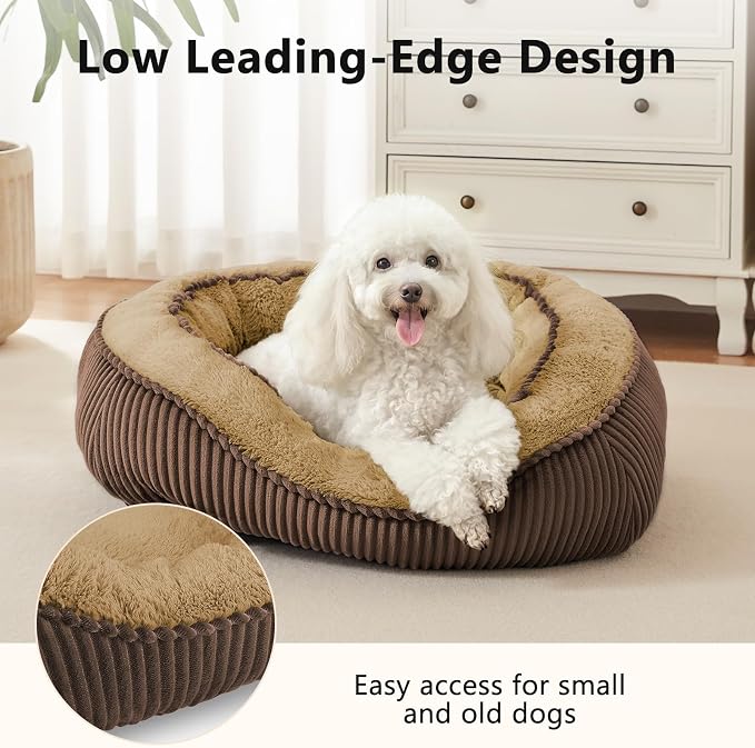 Medium Dog Beds for Medium Small Dogs Washable, Rectangle Dog Bed Medium Size Dog, Orthopedic Warming Soft Calming Sleeping Puppy Bed Durable Pet Bed with Anti-Slip Bottom(Brown,25"x21"x8")