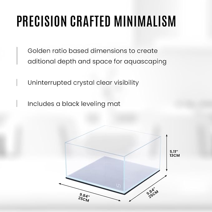 Ultum Nature Systems Ultra Clear Rimless Aquarium - Low Iron Glass Fish Tank with 45° Mitered Edges, 5mm-12mm Thick, Leveling Mat Included (25S, Shallow, 2 Gallon)