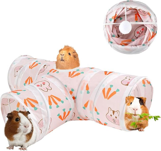 YUEPET 5.9" Guinea Pig Tunnels & Tubes Collapsible Pet 3 Way Play Tunnel Toys Small Animal Hideout Hideaway for Guinea Pig Chinchilla Ferret Hamster Rat(White)