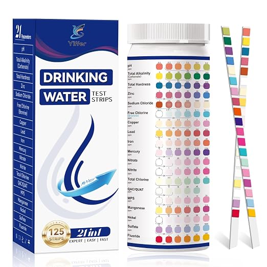 21-in-1 Drinking Water Test Strips, 125ct for Well & Tap | Manual,Works for pools&Aquarium,Tests Lead, Fluoride, Chlorine, Hardness, pH, Iron, Copper, Nickel, MPS & more